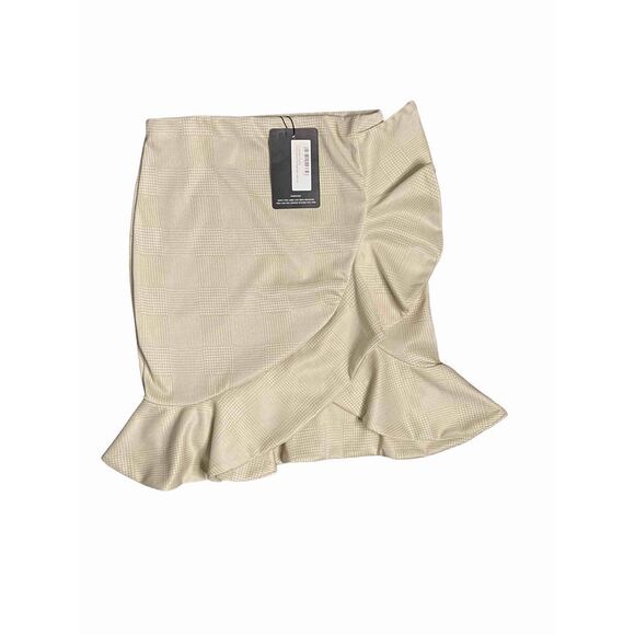 Prettylittething STONE‎ CHECK HOUNDSTOOTH FRILL DETAIL MINI SKIRT NEW WITH TAGS - Picture 1 of 6